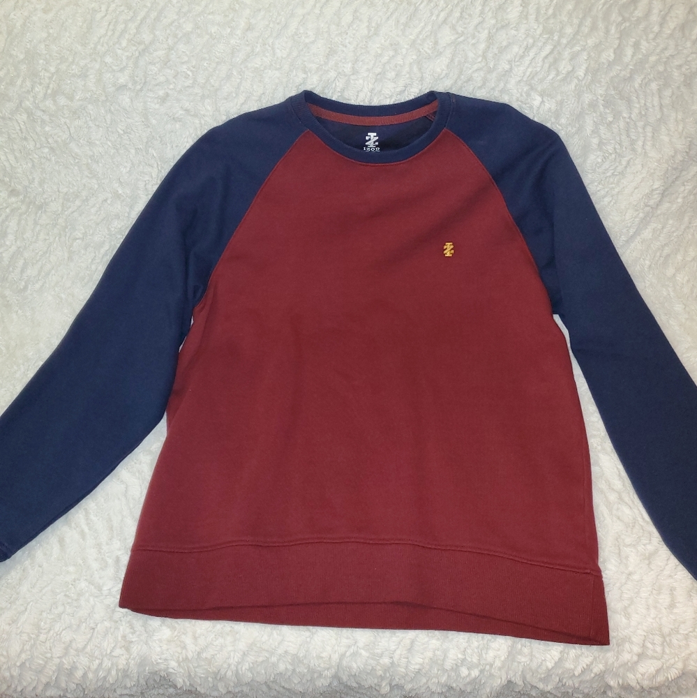 ❤ Izod Sweatshirt Raglan Sleeve Medium Burgundy/Navy